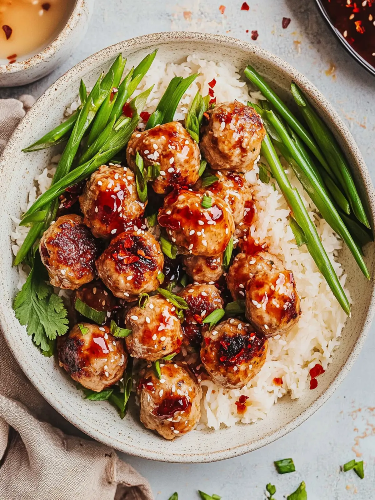 Savor Spicy Firecracker Meatballs with Coconut Rice Magic 2 Firecracker Meatballs