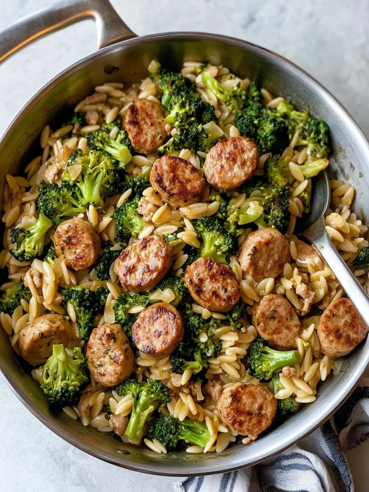 Delicious Chicken Sausage, Broccoli, and Orzo Skillet Bliss 2 Chicken Sausage, Broccoli, and Orzo Skillet