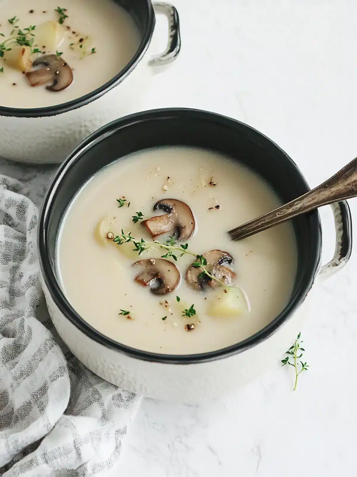 Cozy Up with Roasted Garlic & Creamy Potato Soup Delight 5 Roasted Garlic & Creamy Potato Soup with Seared Mushroom