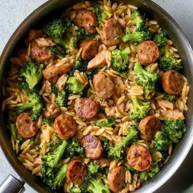 Delicious Chicken Sausage, Broccoli, and Orzo Skillet Bliss 9 Chicken Sausage, Broccoli, and Orzo Skillet