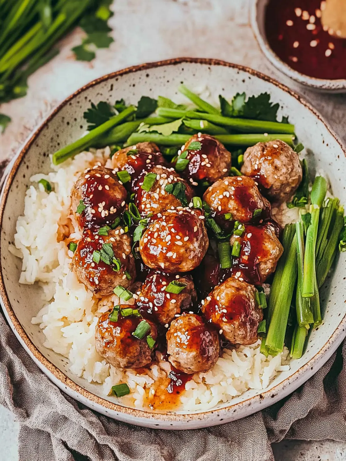 Savor Spicy Firecracker Meatballs with Coconut Rice Magic 3 Firecracker Meatballs