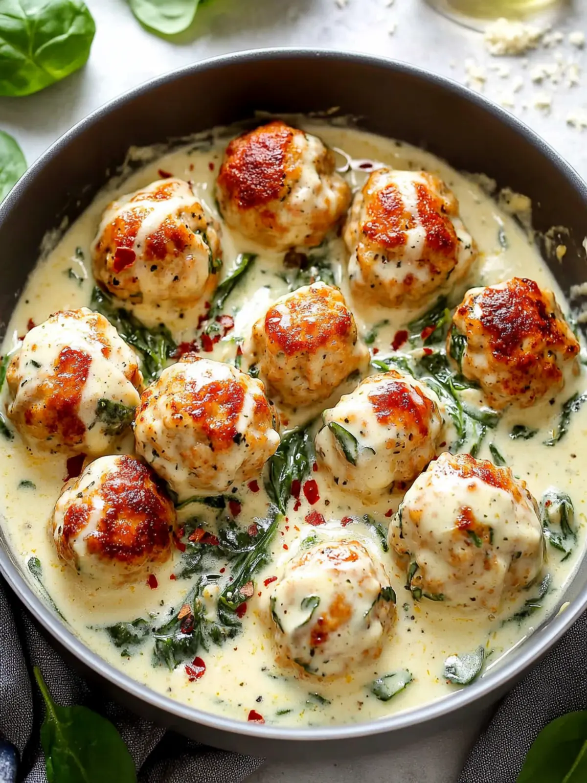 Delicious Baked Chicken Ricotta Meatballs with Spinach Alfredo Sauce 3 Baked Chicken Ricotta Meatballs with Spinach Alfredo Sauce