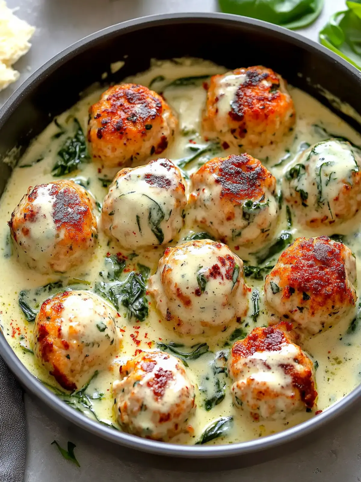 Delicious Baked Chicken Ricotta Meatballs with Spinach Alfredo Sauce 2 Baked Chicken Ricotta Meatballs with Spinach Alfredo Sauce