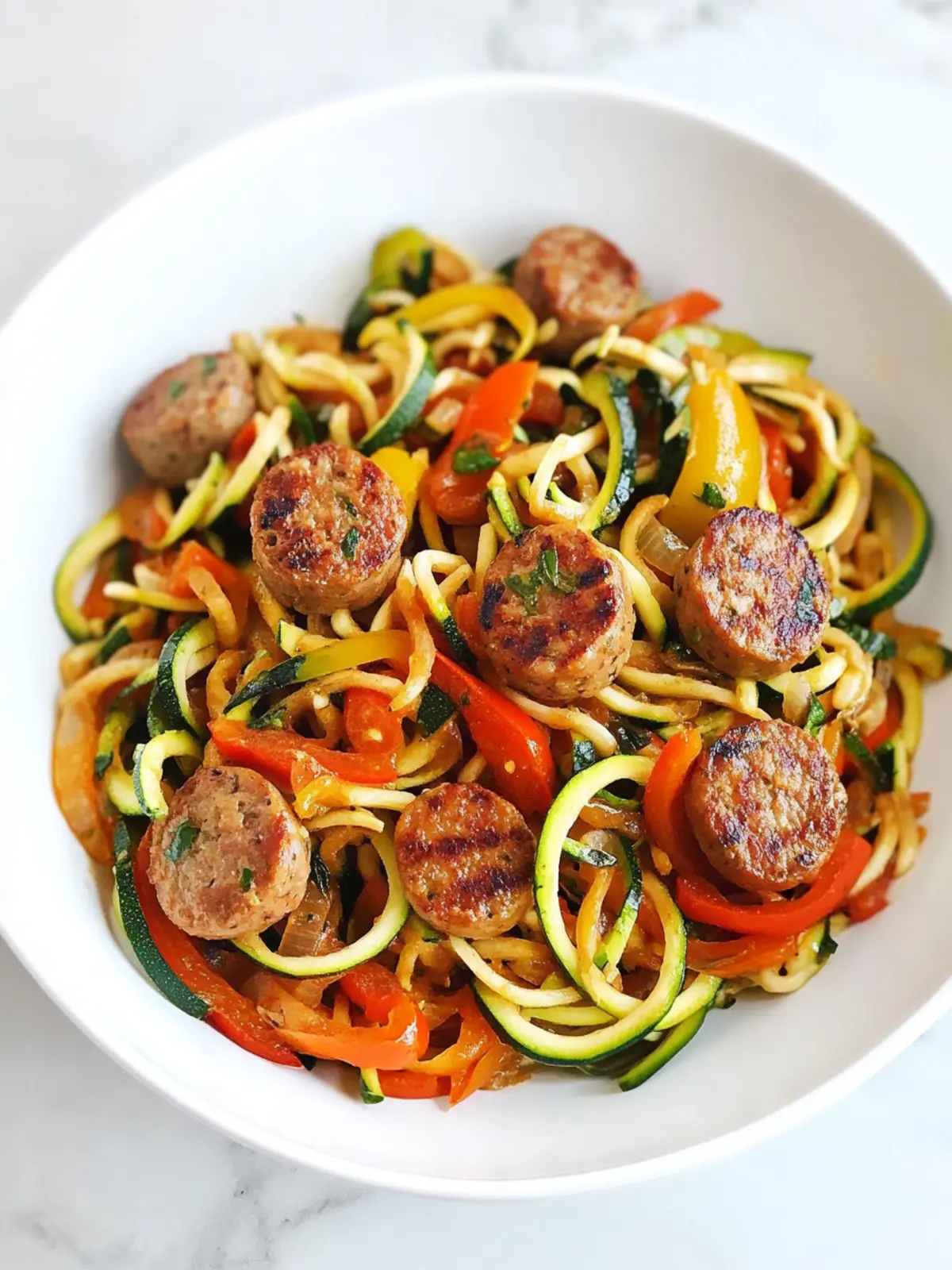 Savor This Sausage and Peppers with Zucchini Noodles Delight 3 Sausage and Peppers with Zucchini Noodles