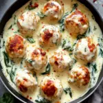 Delicious Baked Chicken Ricotta Meatballs with Spinach Alfredo Sauce 8 Baked Chicken Ricotta Meatballs with Spinach Alfredo Sauce