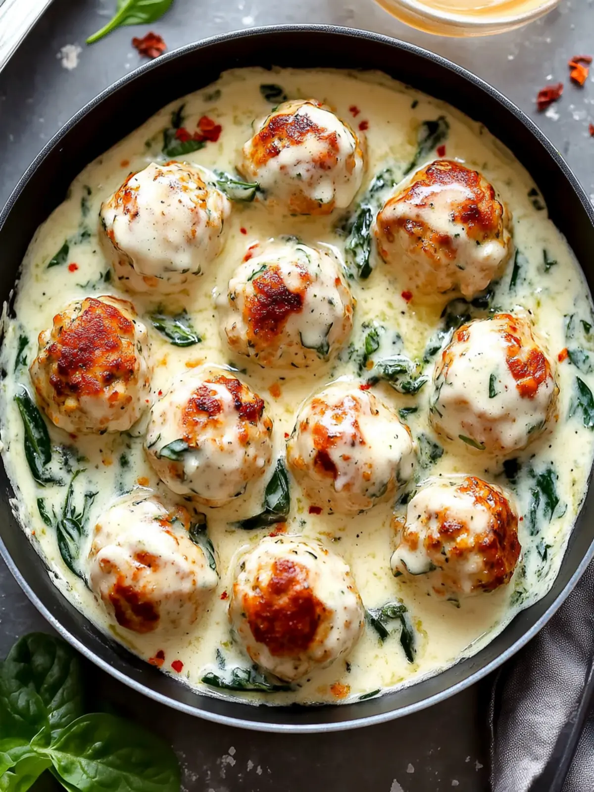 Delicious Baked Chicken Ricotta Meatballs with Spinach Alfredo Sauce 5 Baked Chicken Ricotta Meatballs with Spinach Alfredo Sauce