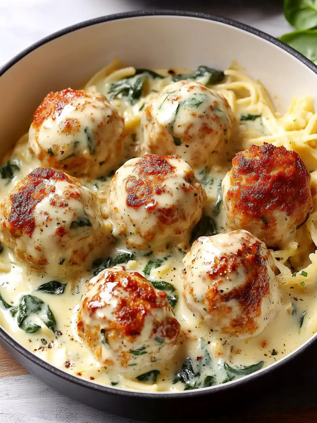 Delicious Baked Chicken Ricotta Meatballs with Spinach Alfredo Sauce 4 Baked Chicken Ricotta Meatballs with Spinach Alfredo Sauce