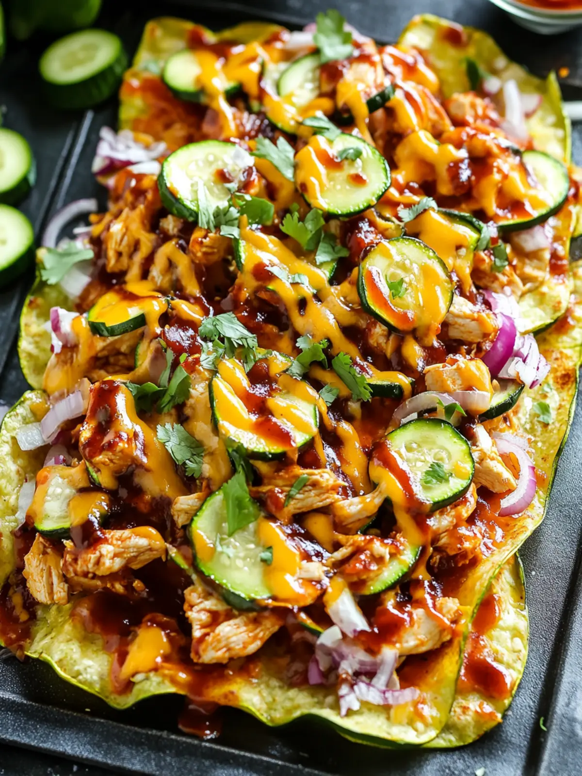 Irresistible Cheesy BBQ Chicken Zucchini Nachos You’ll Love 5 Cheesy BBQ Chicken Zucchini Nachos